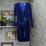 Calvin Klein Womens Velvet Bar Wrap Dress CD4V132R Saphire Blue 12
