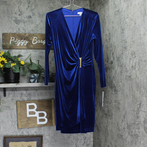 Calvin Klein Womens Velvet Bar Wrap Dress CD4V132R Saphire Blue 12
