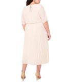 MSK Plus Size Round Neck Flutter Sleeve Pleated Dress Birch Off White 1X