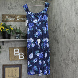 City Studios Womens Printed Off-the-Shoulder Midi Dress Navy Blue 13 / 14