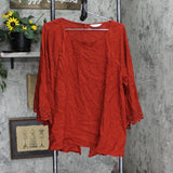 Pintuck Long Sleeve Split Back Blouse Shirt Top Red Orange See Measurements