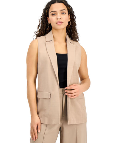 Bar III Womens Petite Open-Front Long Vest 100188618PT Warm Ginger Brown PL