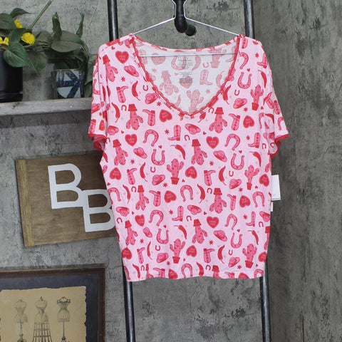 Roudelain Womens Valentine's Fairytale Pajama Shirt Top EJJE319M Cowgirl Pink L