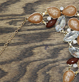 Tint Bib Rhinestone Teardrop Earring Necklace Set Gold / Peach Orange 18" + 3"