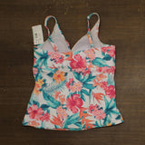 Swim Solutions Printed Shirred Tankini Swim Top Tropic Twist White Multi 16