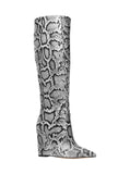 Michael Michael Kors Womens Isra Pointed-Toe Wedge Boots Black Snake 5M