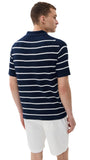 Simkhai Mens Calum Silk Blend Textured Polo Shirt Midnight Stripe Blue L