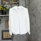 By Stacy London Womens Blouson Sleeve Knit Shirt Top with Collar White XS