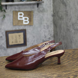A New Day Slingback Pointed Toe Faux Leather Kitten Heels Burgundy Red 7M