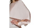 DKNY Womens Petite Solid Crewneck Smocked-Cuff Cape Blouse Champagne Pink PM