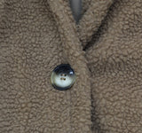 Stevie Hender Womens Long Sherpa Fleece Button Front Parka Jacket Coat Brown S