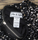 Alex & Sophia Cropped Faux-Pearl-Trim Sequin Velvet Top Charcoal Black 2XS