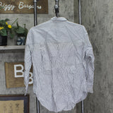 Gloria Vanderbilt Amanda Monogram Button Down Shirt Marine Navy Blue Stripe S