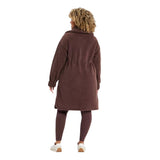 All In Motion Long High-Pile Fleece Full-Zip Drawstring Jacket Coat Brown 2XL