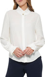 Tommy Hilfiger Women's Long Sleeve Ruffle Front Blouse H28TC15A Ivory M