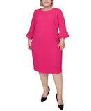 Ny Collection Textured Knit Plus Size Dress with 3/4 Sleeves Havana Pink 3X