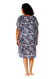 Anne Cole Womens Plus Size Zebra-Print Swim Cover Up Tunic Navy / White L/XL