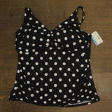 Swim Solutions Control V-Neck Polka Dot Tankini Swim Top Vintage Dotty Black 24W