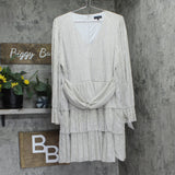 1. State Womens Metallic Crinkled Tiered Babydoll Dress Silver Gray / Gold XL