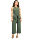 Bar III Womens Sleeveless Crewneck Tie-Waist Jumpsuit Palmetto Green PM