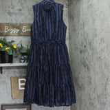 Calvin Klein Womens Checkered Shimmering Tiered A-Line Midi Dress Indigo Blue 8