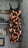 Rachel by Rachel Roy Front Slit Sweetheart Neck Midi Dress Black Leopard Smoke M