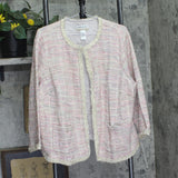 Alfred Dunner Boucle Shimmer Knit Tweed 3/4 Sleeve Jacket Magnolia Pink Multi 2X