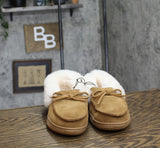 Dluxe By Dearfoams Shearling Moc with Fur Casing Slippers Chestnut Brown 7M