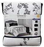 Mainstays 5-Piece Embroidered Comforter Set 95624 White / Black Full / Queen