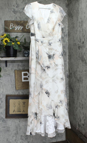 Calvin Klein Womens Printed Lined Chiffon Gown Dress Pink White Multi 12