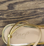Jewel Badgley Mischka Embellished Shiny Strappy Kitten Heels Gold Yellow 10M