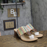 Style & Co. Brandyy Embellished Raffia Thong Block Heel Sandals Multi Brown 9M