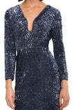 Donna Morgan Holiday Sequin Dress Event Occasion Cocktail Dark Blue Gray 16