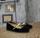 On 34th Womens Sarrya Pearl Mary-Jane Flats 10019682600 Black Velvet 5.5M
