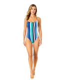 Anne Cole Womens Vintage Scoop Neck One Piece Swimsuit Barcode Stripe Blue 14