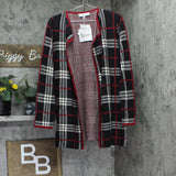 Kasper Womens Open Front Edge Plaid Cardigan Sweater 10916789 Black Multi M