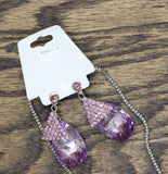Sophia Collection Studded Triangle Necklace Earring Set Silver / Purple 30"