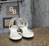 Schutz Womens Alexandra Mid Block Sandals Pearl Off White 10B