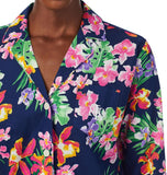 Lauren Ralph Lauren Sleeve Notch Collar Pajama Shirt Top Multi Floral Blue L