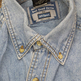 Diamond Dust Vintage Graphic Button Up Denim Shirt Jackpot Fever Light Blue M