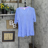 Isaac Mizrahi Live! Rib Shaker Stitch Elbow Sleeve Sweater Blue Thistle L