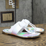 DKNY Women's Flat Slip On Sandal K4169795 Silver Iridescent Halcott 10M