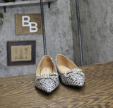On 34th Womens Millee Embellished Bow Pointed-Toe Flats Silver Tweed Gray 5.5M