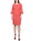 Ny Collection Petite Textured Knit Dress with 3/4 Sleeves Coral Pink PM