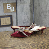 A New Day Crushed Velvet Gwen Rhinestone Bow Kitten Heels Burgundy Red 7.5M
