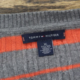 Tommy Hilfiger Womens Striped Long Sleeve V-Neck Sweater Gray / Orange XL
