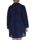 Raviya  Womens Plus Cotton Eyelet Button Down Swim Cover Up Dress Navy Blue 1X
