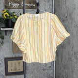 Woven Striped Tie Front Lurex Blouse Shirt Top Yellow Multi See Measuremets