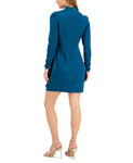 Taylor Women's Mock Neck Side-Draped Long-Sleeve Dress 3127M Blue 16
