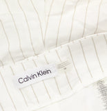 Calvin Klein Womens Pinstriped Pleated Pants Linen Blend Lined White / Khaki 14